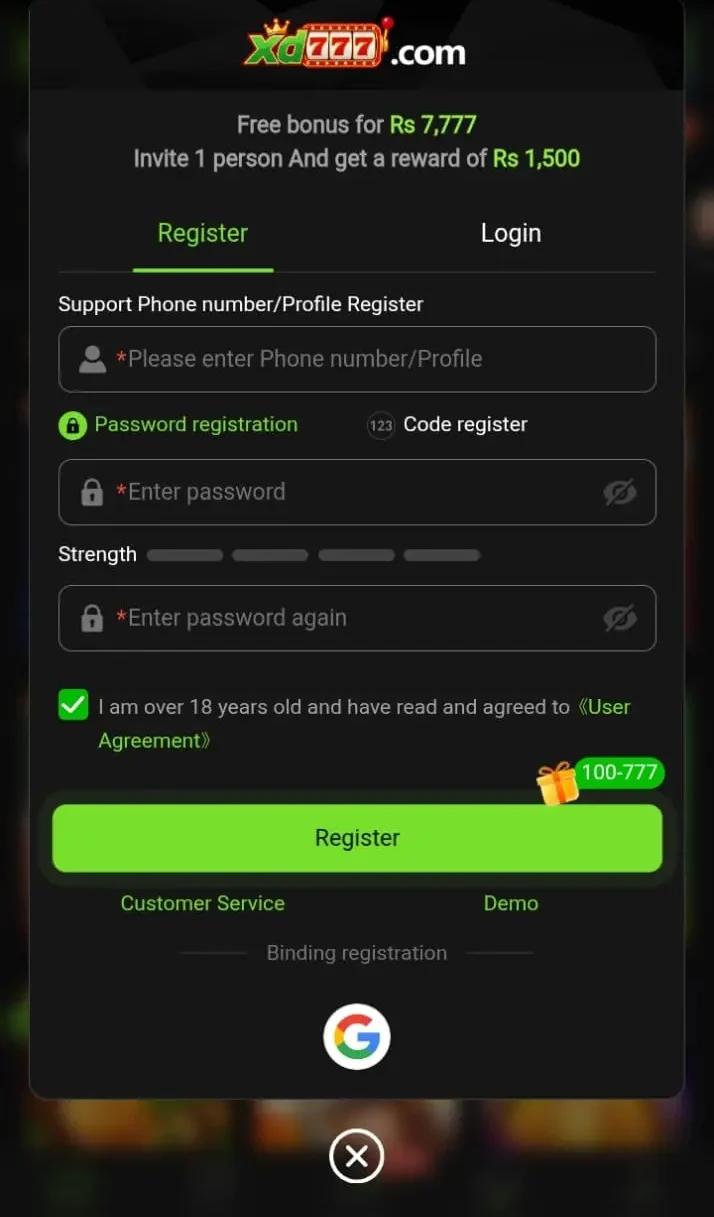 xd777 game registration
