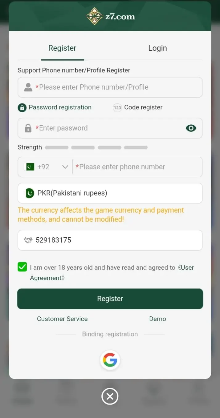 z7 game registration